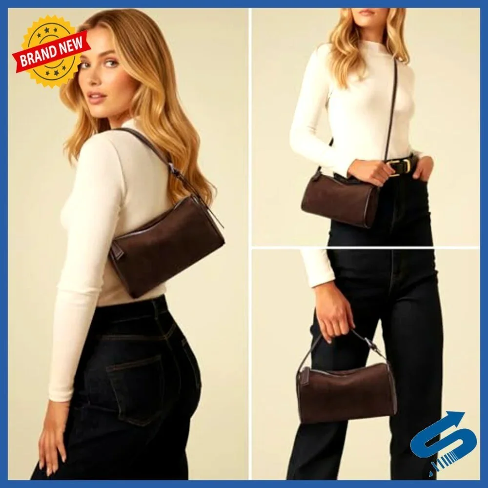 Suede Leather Crossbody Bag Small Barrel Hobo Purse Adjustable Strap Designer